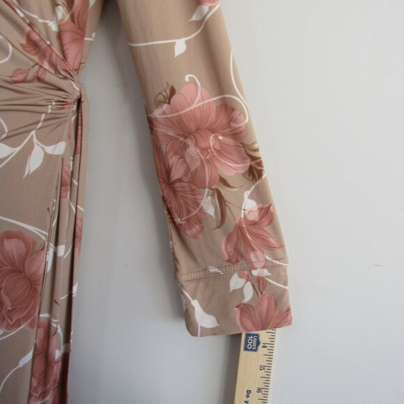 Spiegel Vintage Wrap Dress 12 Tan & Pink Floral Romantic Feminine Classic - Picture 6 of 10